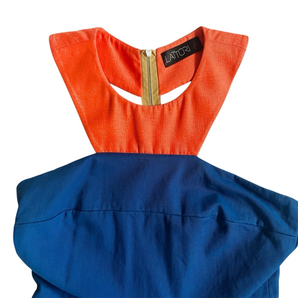Blue and Orange Denim Asymmetrical Halter Dress 100% Cotton Cutout Shoulder sz S - Picture 7 of 15